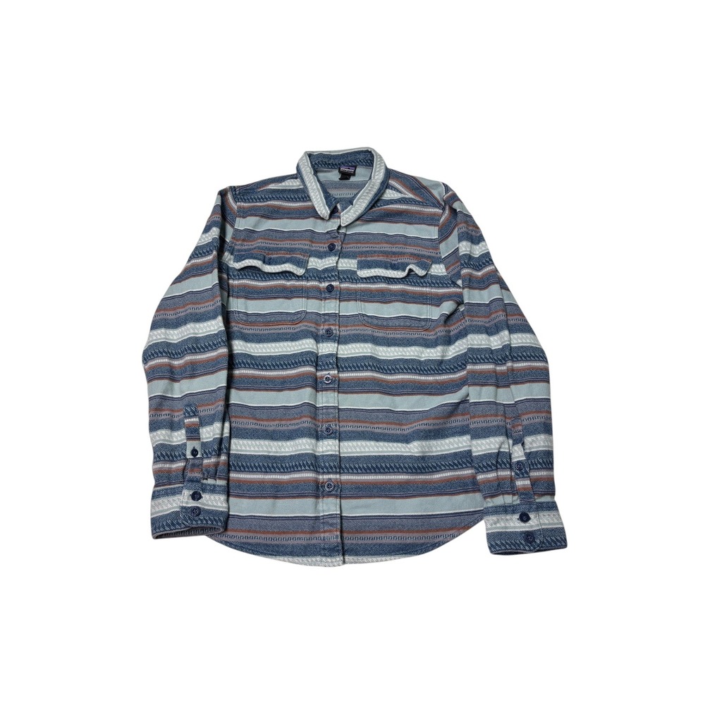 Patagonia Fjord Flannel Shirt Womens Small Blue Orange Striped Organic Cotton